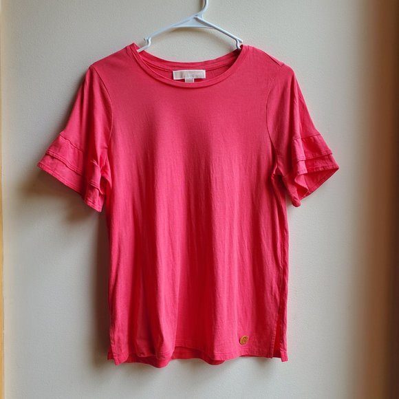 MICHAEL Michael Kors Hot Pink Ruffled Short Sleeve T-Shirt Size Small - Picture 8 of 16